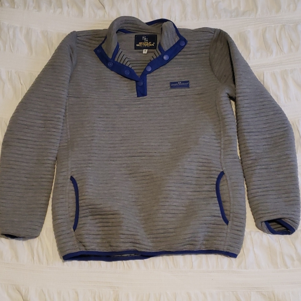 Grey and Blue 3/4 Button up Sweatshirt